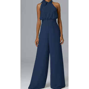 AW BRIDAL SZ 8 M navy blue halter Rosalie wide leg party formal jumpsuit NEW B24